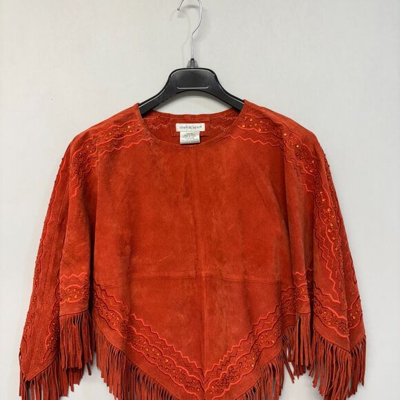 Vintage Newport News Suede Leather Poncho Western Cape SM Small Medium D052 -12 - Picture 8 of 16